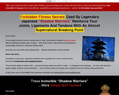 Forbidden Fitness Secrets Used By Legendary Japanese “Shadow Warriors” Reinforce Your Joints, Ligaments And Tendons With An Almost Supernatural Breaking Point